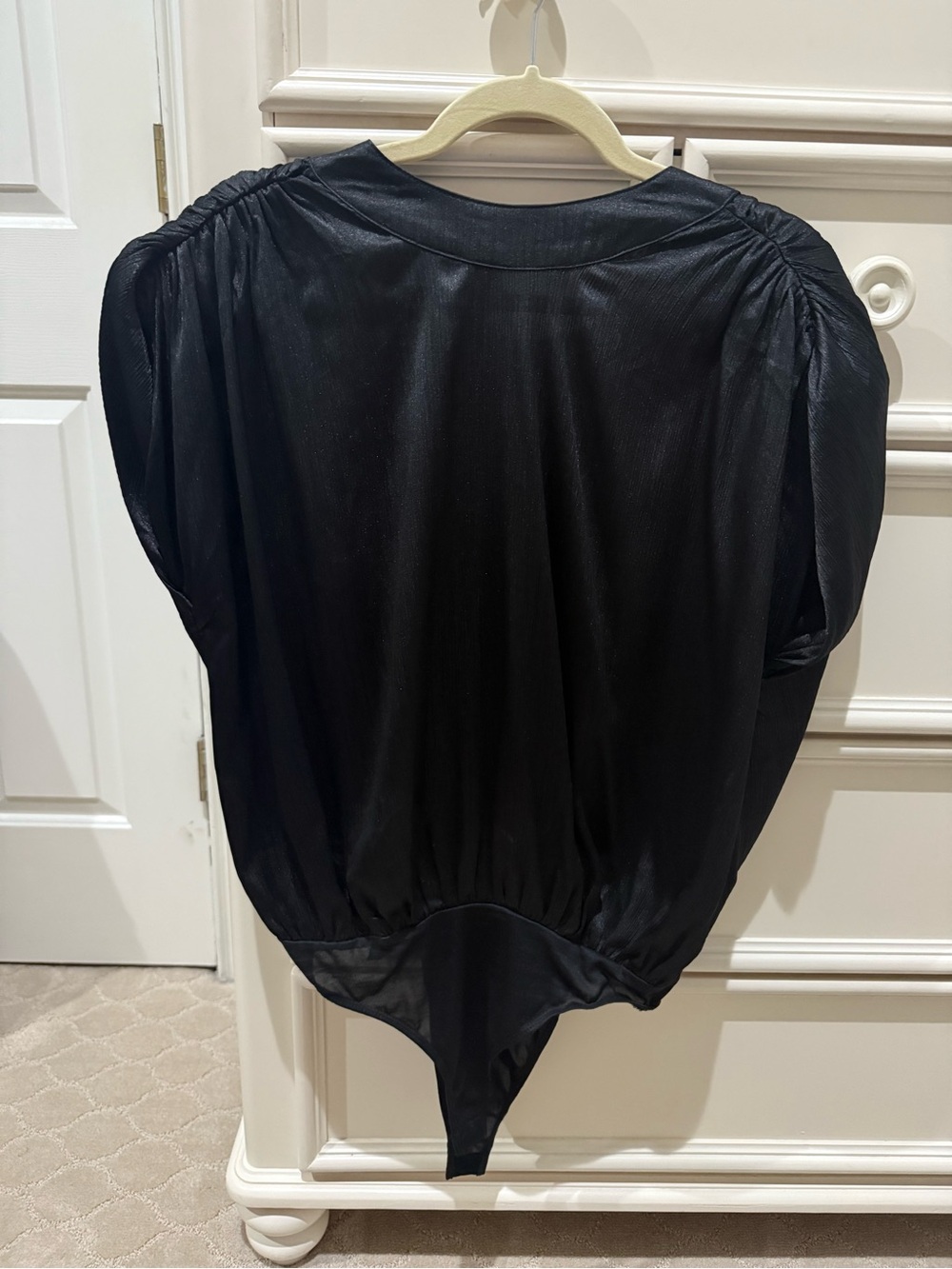entro Black Draped Bodysuit with Gathered Shoulders